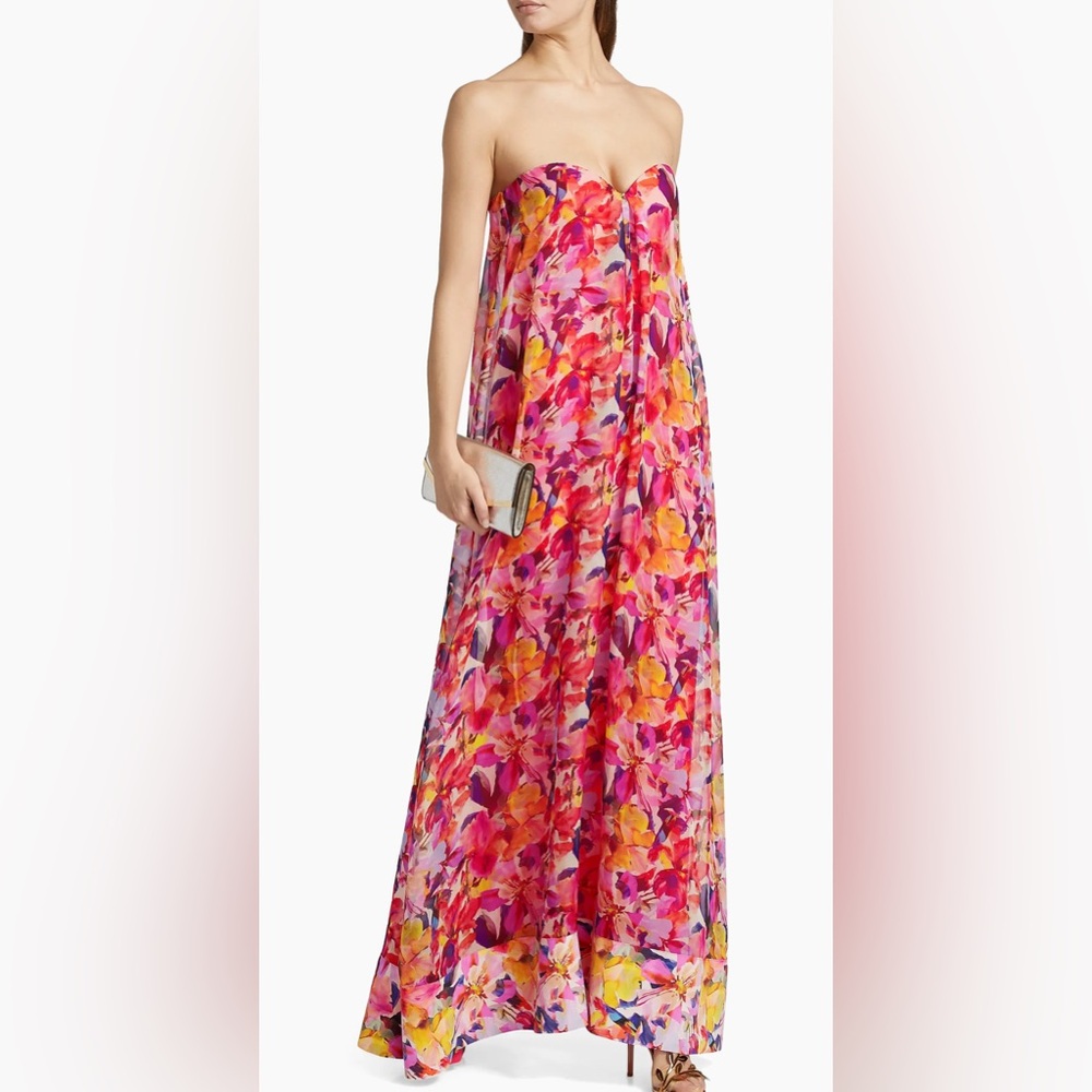 Chiara Boni Strapless Floral Maxi Dress in Pink & Orange